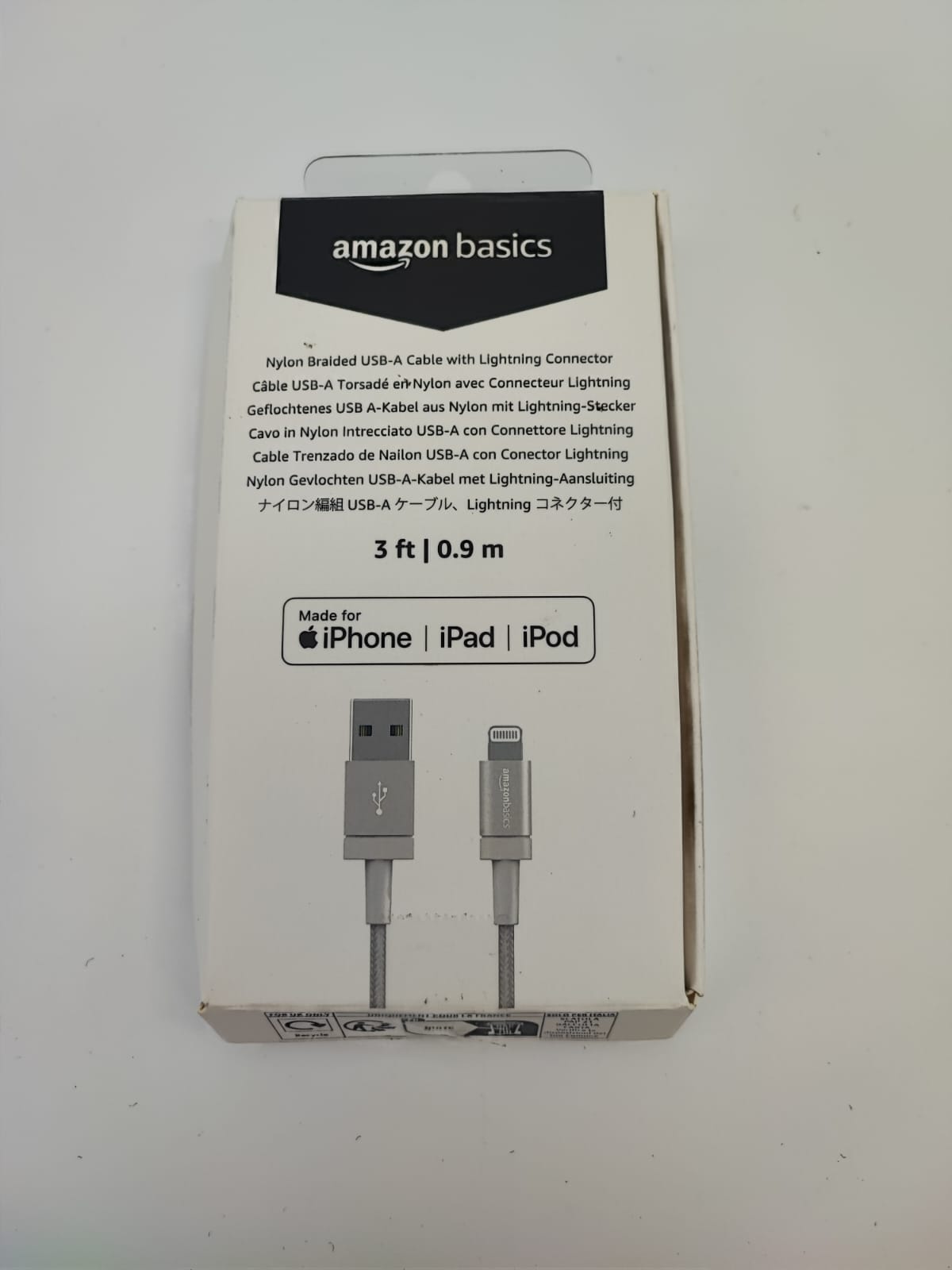 Amazon Basics Verbindungskabel Lightning auf USB-A, Nylon-umantelt
